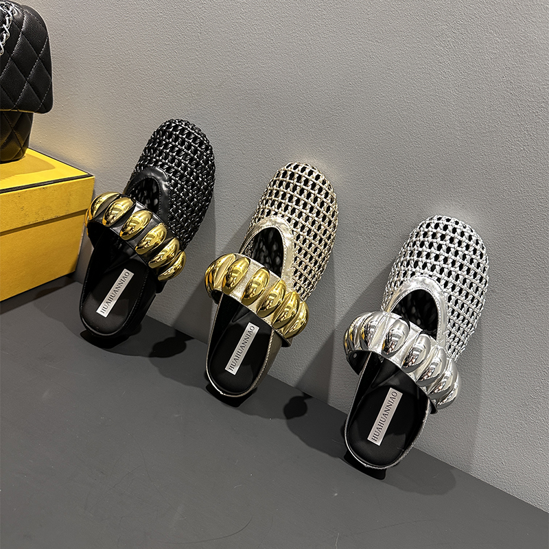 编织镂空包头半拖鞋子女夏季外穿2025新款懒人穆勒女鞋外出凉拖鞋