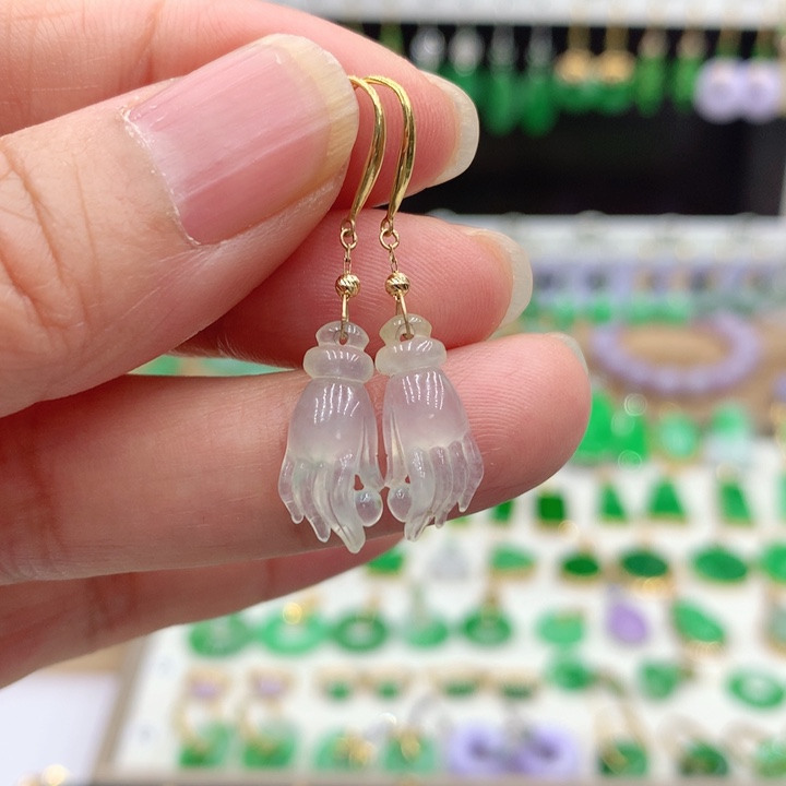 翡翠18K金镶嵌耳饰