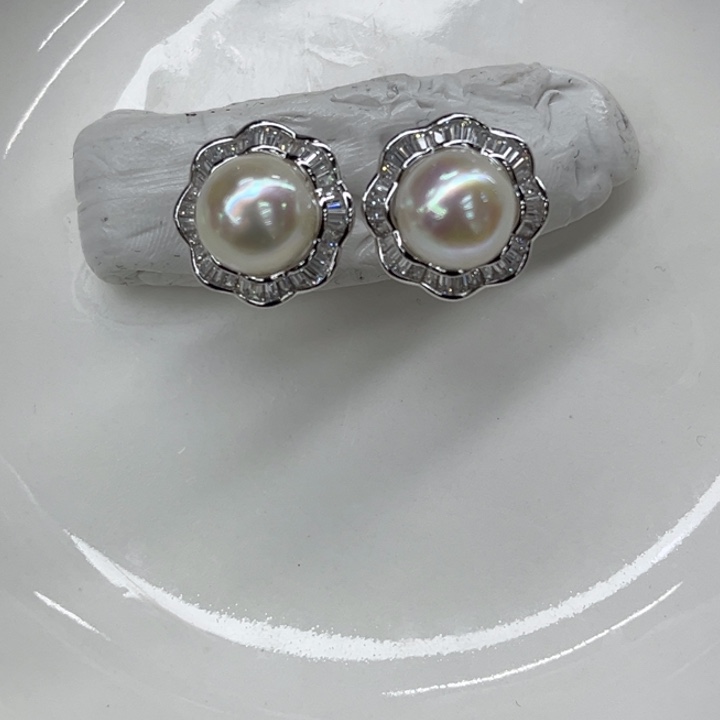 银S925镶嵌耳饰海水珍珠8-9mm