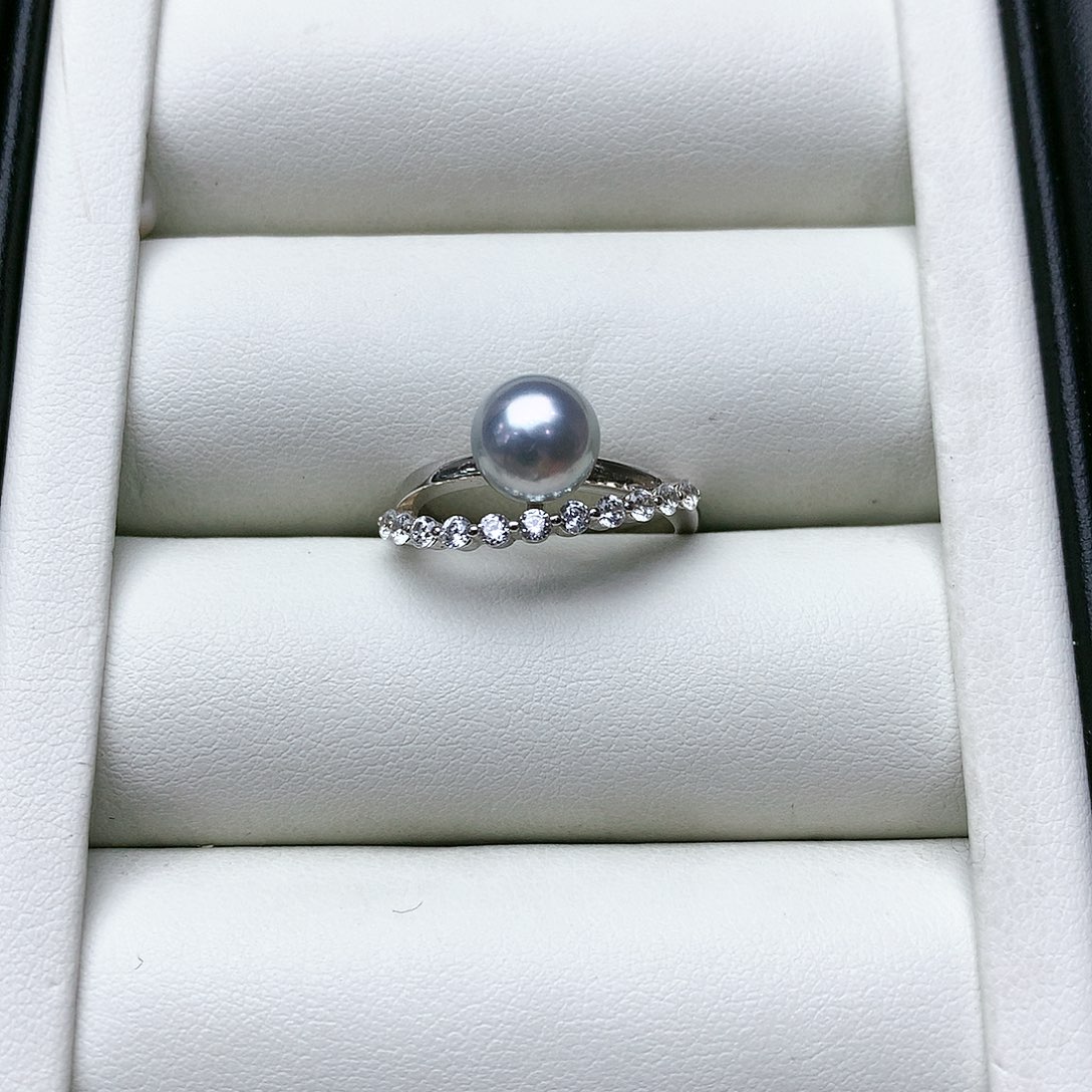 海水珍珠戒指银S925镶嵌真多麻戒指 