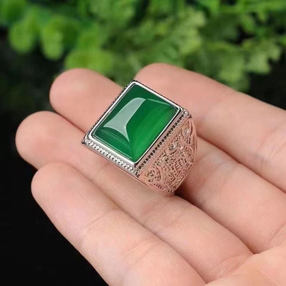 绿玛瑙霸气扳指活口可调节男款方戒