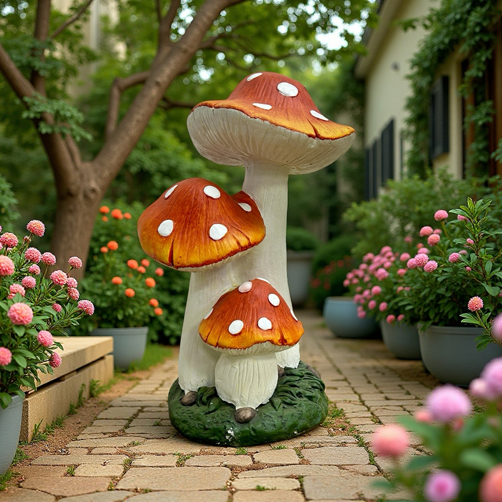 户外庭院可爱仿真小号三头红蘑菇花园草坪创意装饰品摆件