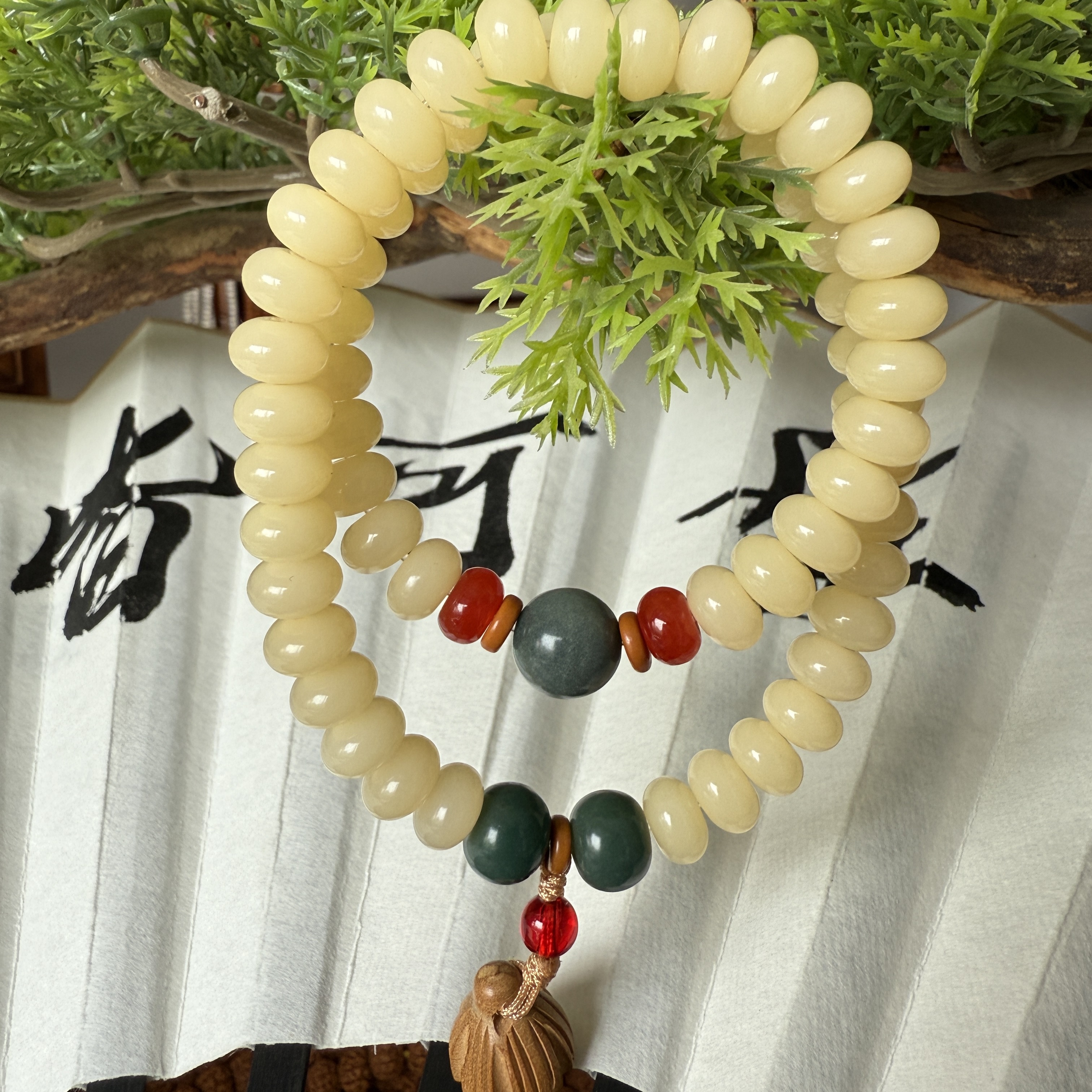 玉化奶白菩提根双圈手串手持手链女款算盘珠