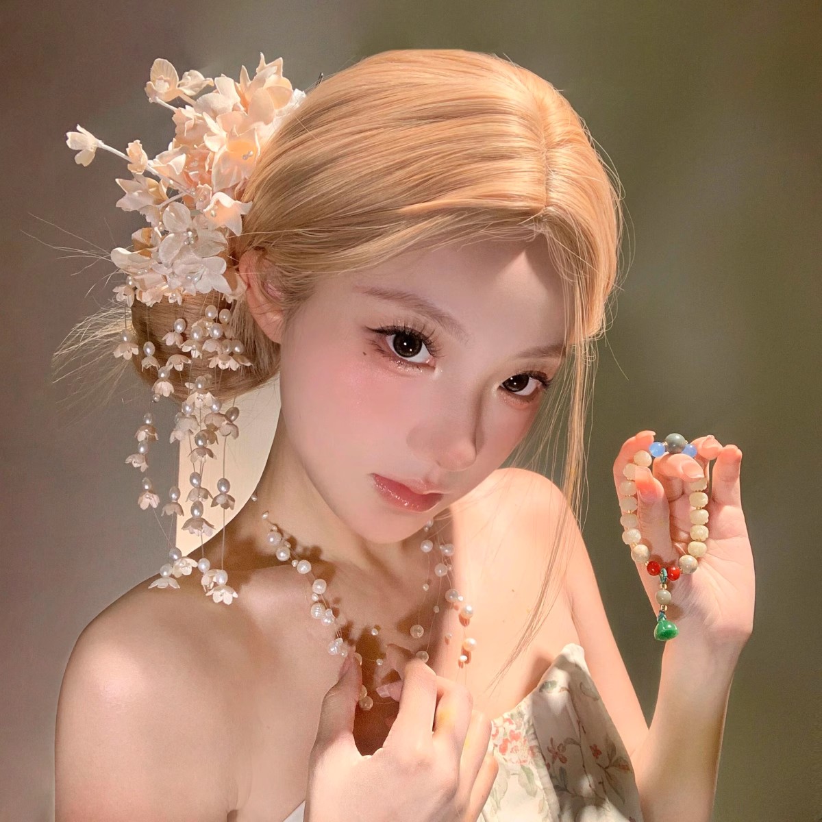 铃兰花朵流苏发夹新款复古新中式花朵紫色发饰品古风旗袍头花配饰