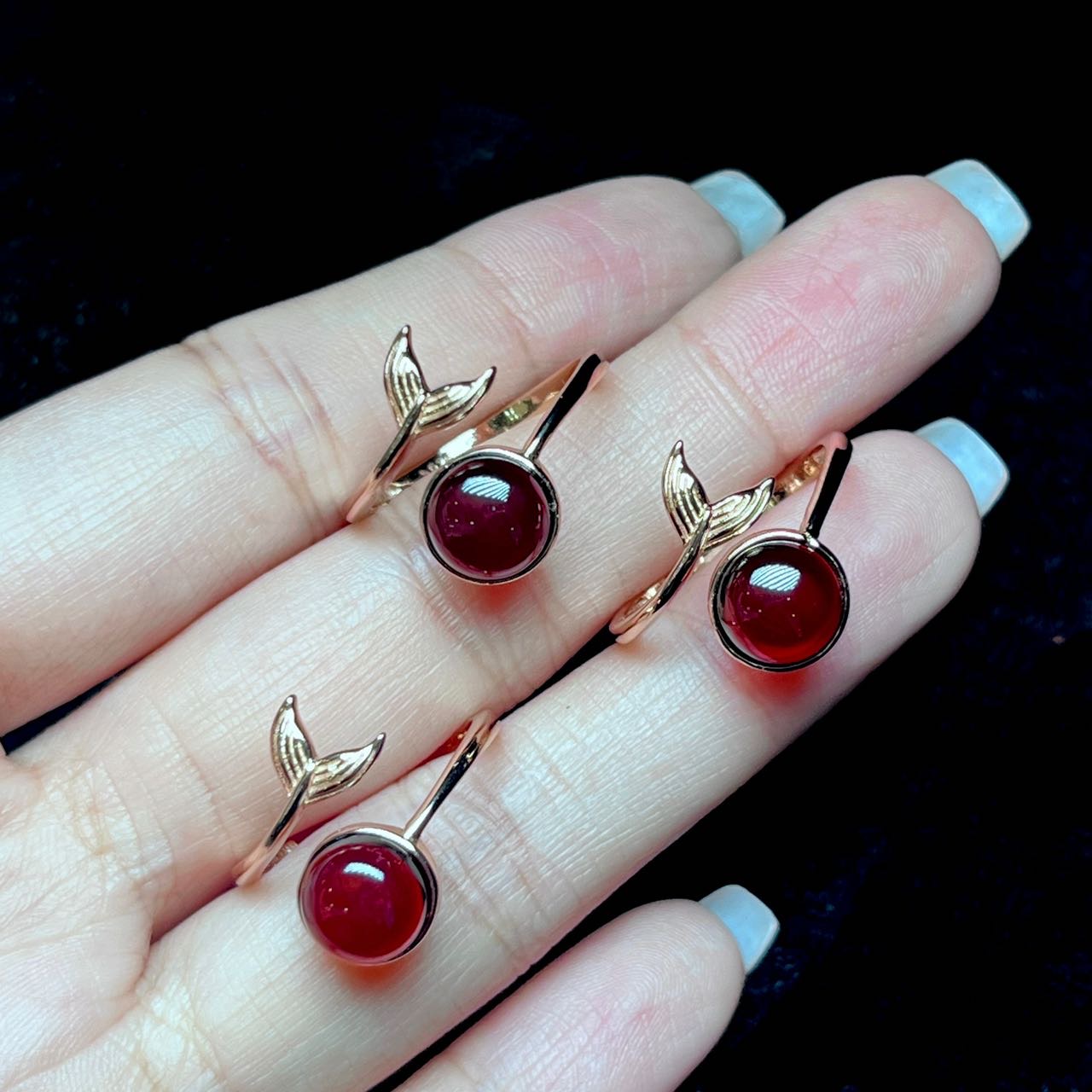 【小宝珠宝】6 S1130-S925银镶嵌血珀戒指-多样性发其一-7.5mm