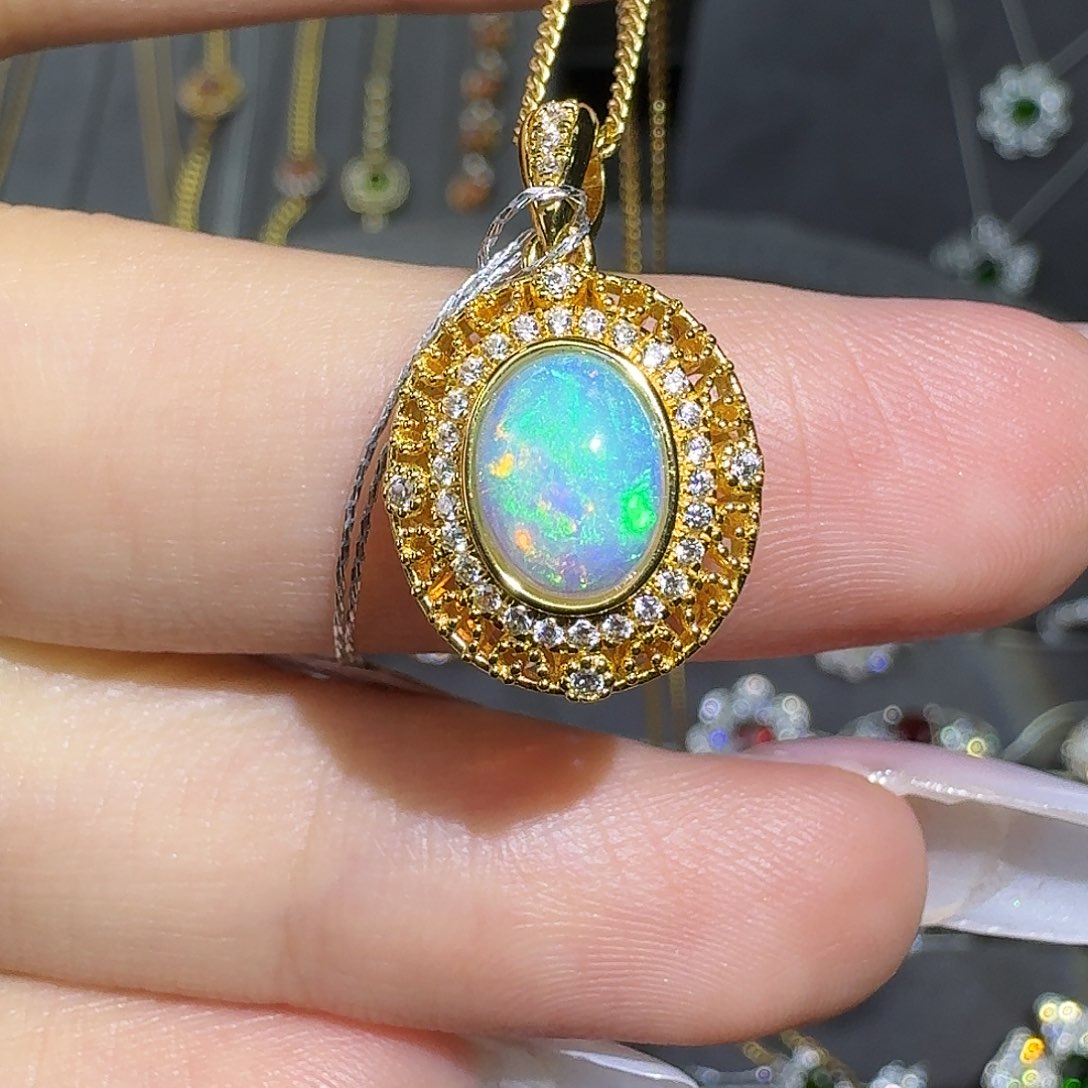 欧泊银S925镶嵌吊坠(赠链)0.75