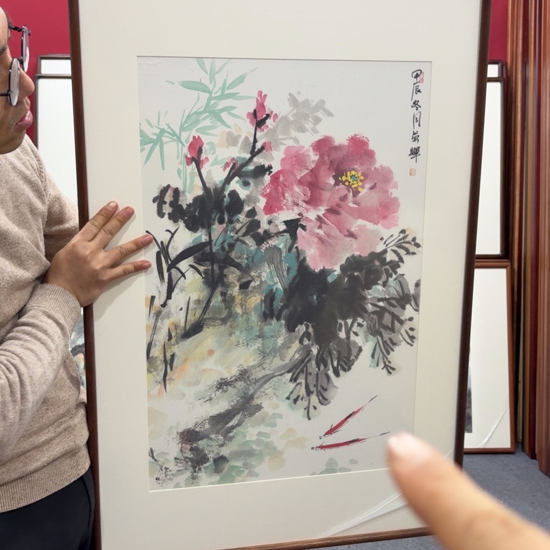 国画手绘作品带框60成90