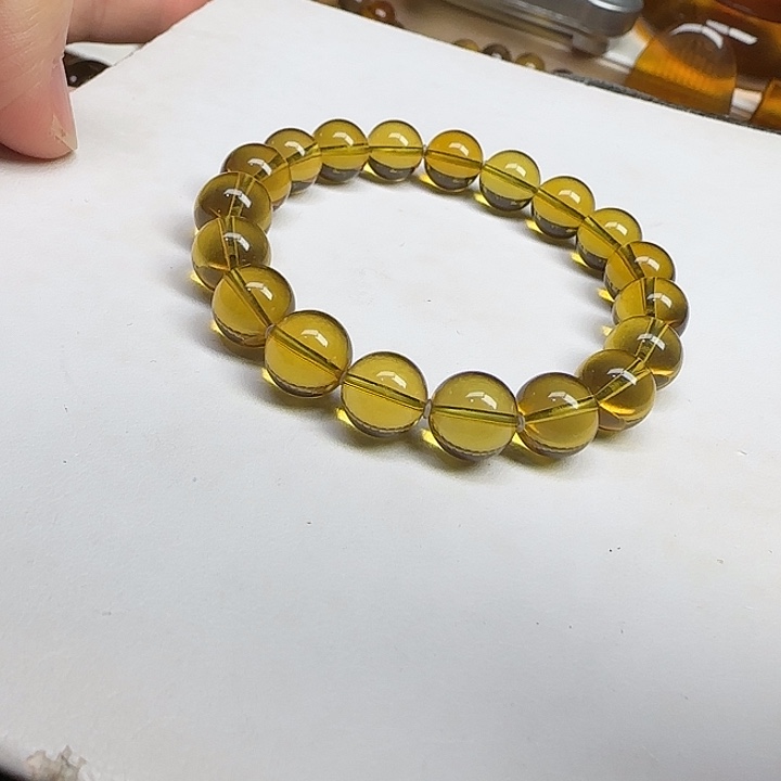 手串琥珀未镶嵌天然缅甸琥珀绿茶手串10.9克