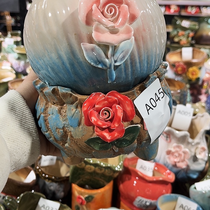 瓷片捏花花盆多肉福利