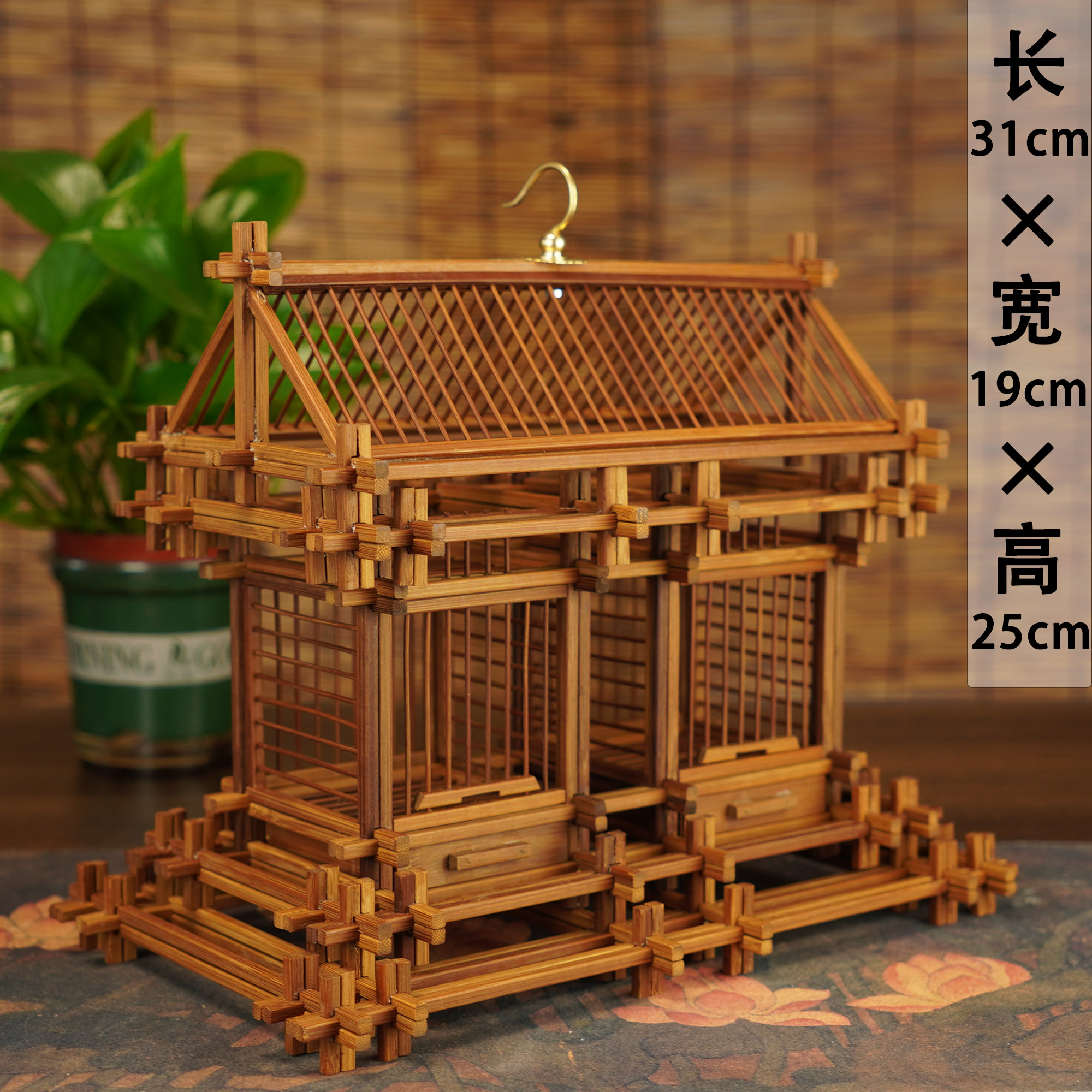 【古建筑左右双格】碳化专用竹丝榫卯结构蝈蝈笼蝈蝈笼子鸟笼精品