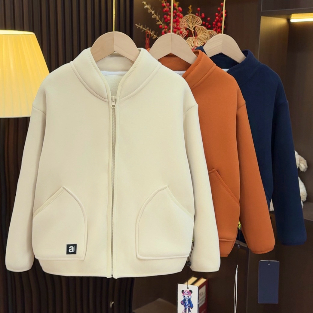 儿童加绒外套冬季新款男童加厚保暖拉链衫中大童校服神器3046