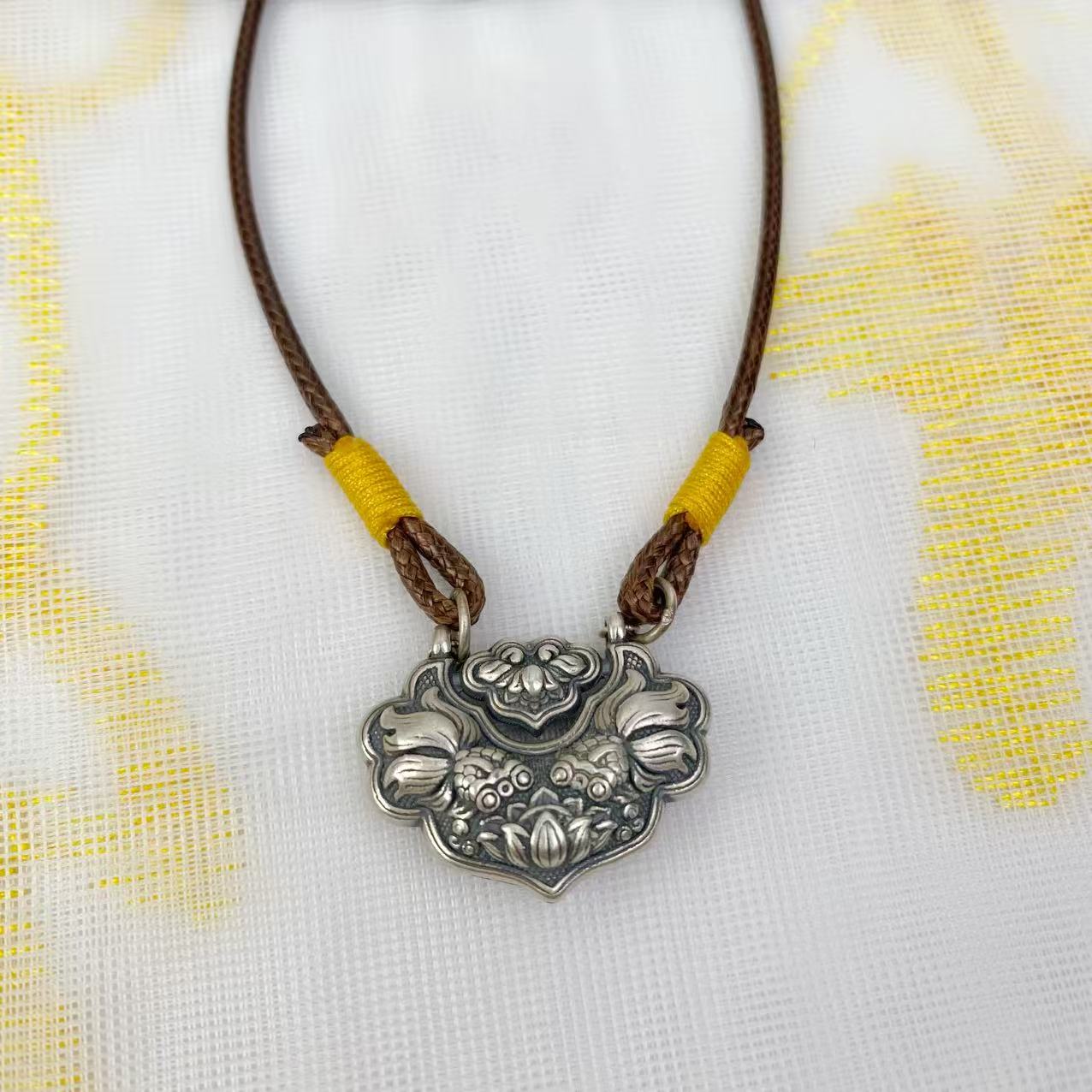 吊坠足银 如意锦鲤锁吊坠项链 国风百搭颈链