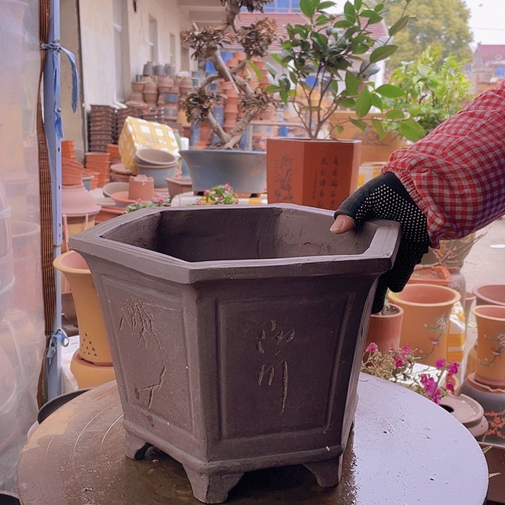 紫砂宜兴紫砂刻绘六方32