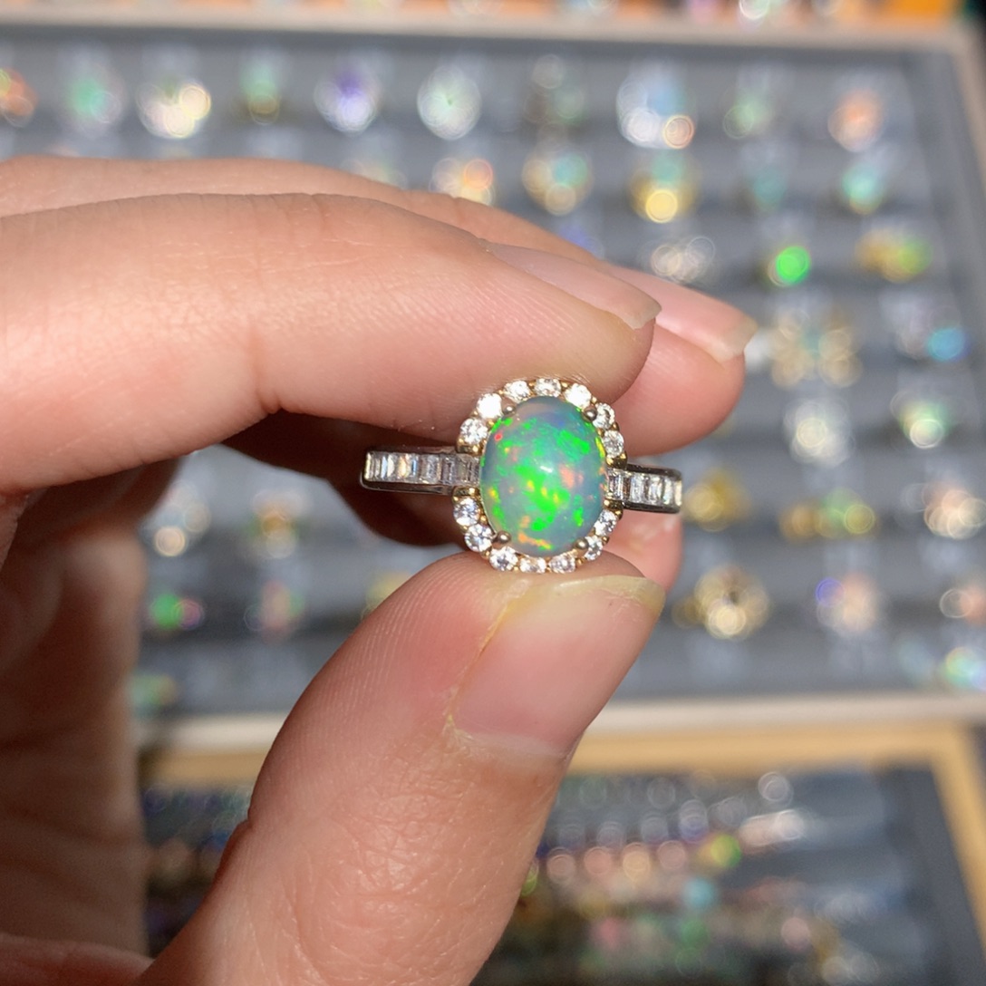 银S925镶嵌欧泊欧泊戒指y