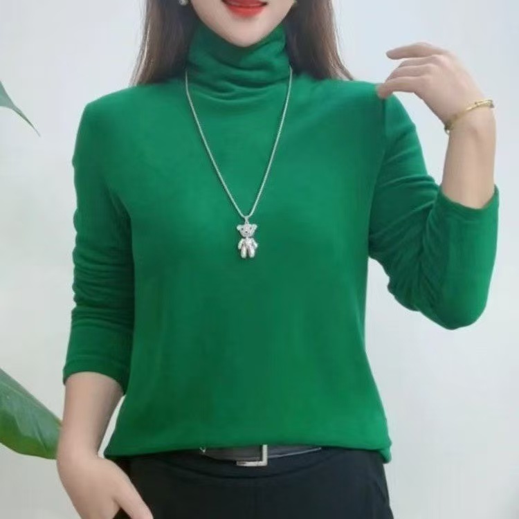 冬季新款加绒加厚保暖堆堆领百搭简约气质减龄纯色长袖打底衫上衣