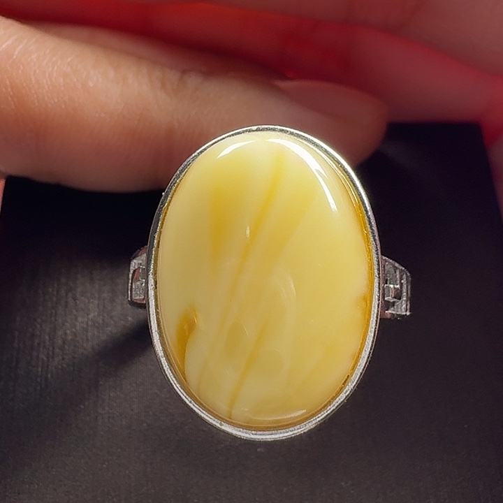 蜜蜡银S925镶嵌戒指戒指