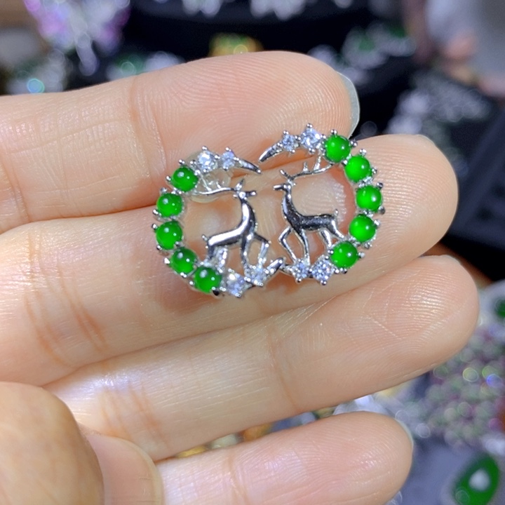 翡翠戒指银S925镶嵌天然翡翠