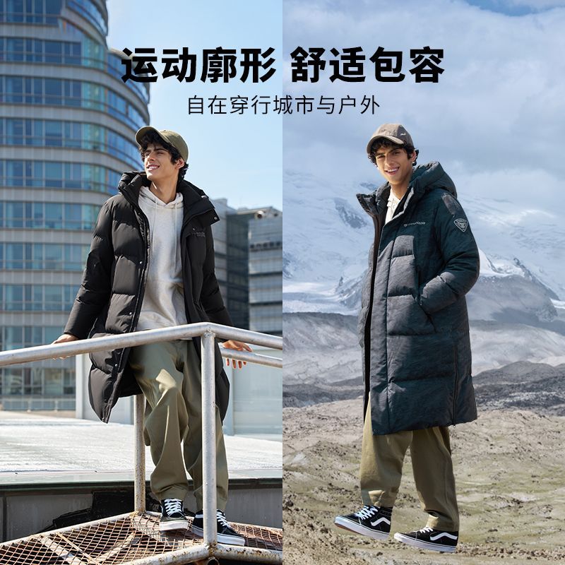坦博尔24冬季新款男中长款城市运动连帽羽绒服宽松舒适外套