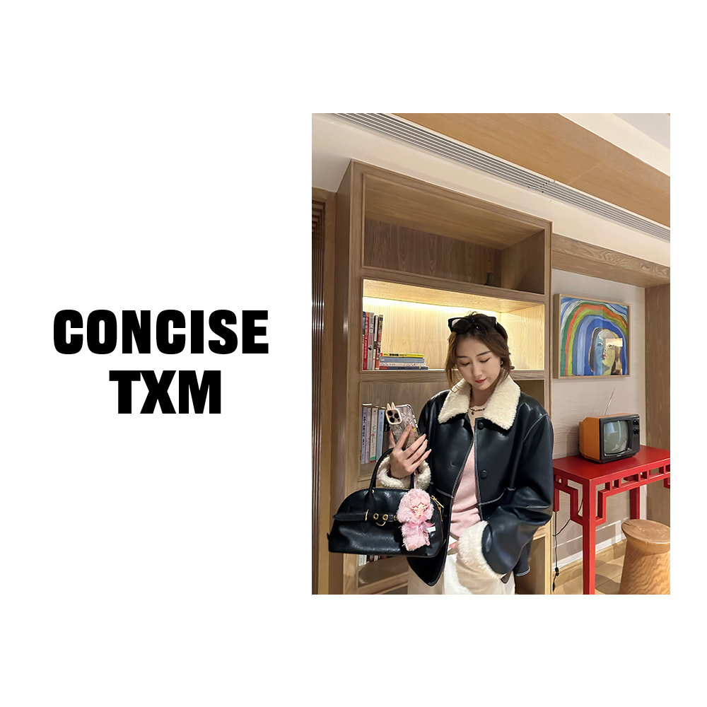 【唐小木】复古翻领撞色皮衣 秋冬时尚百搭夹克外套 T1007