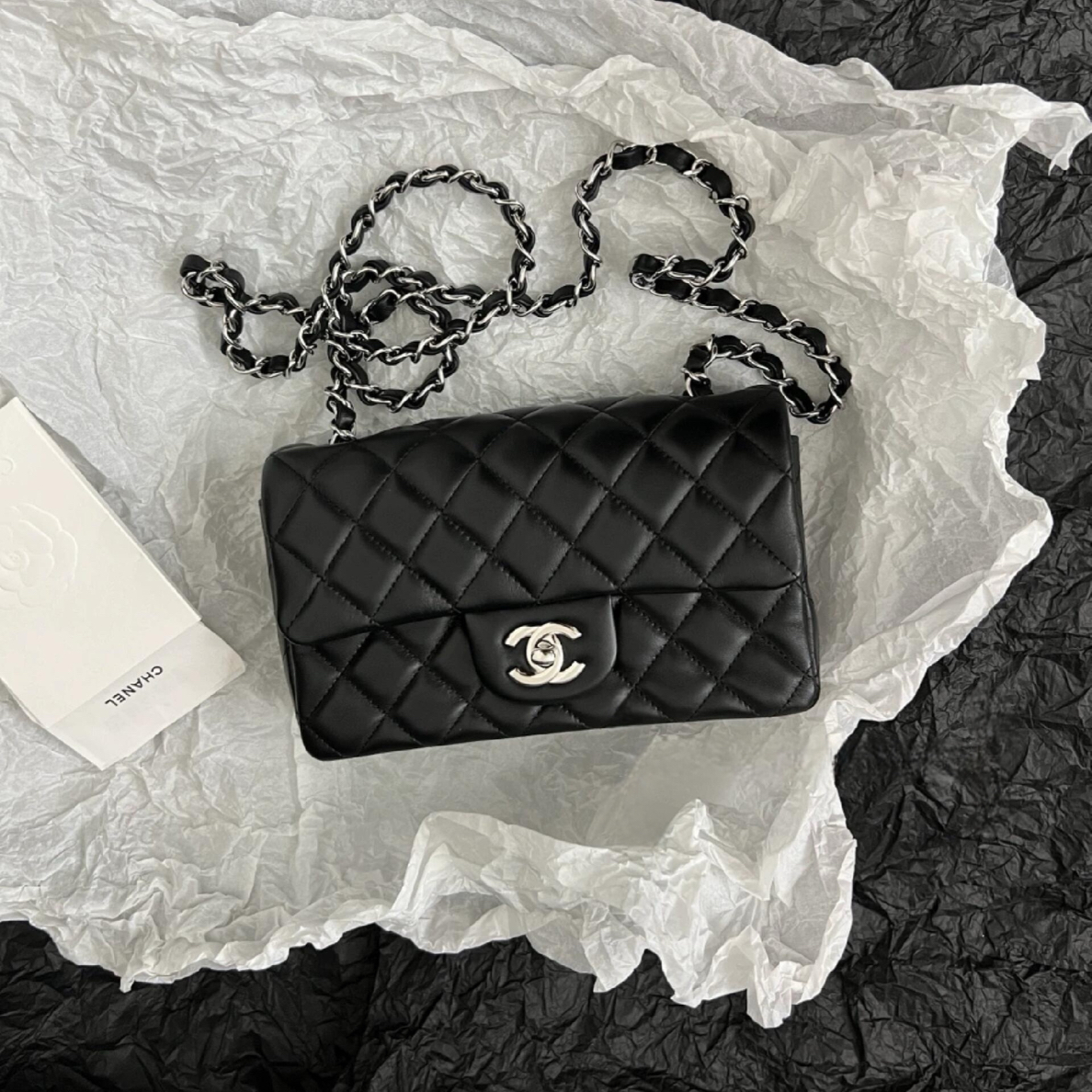 95新 Chanel/香奈儿 cf大mini黑银羊/21开/优品