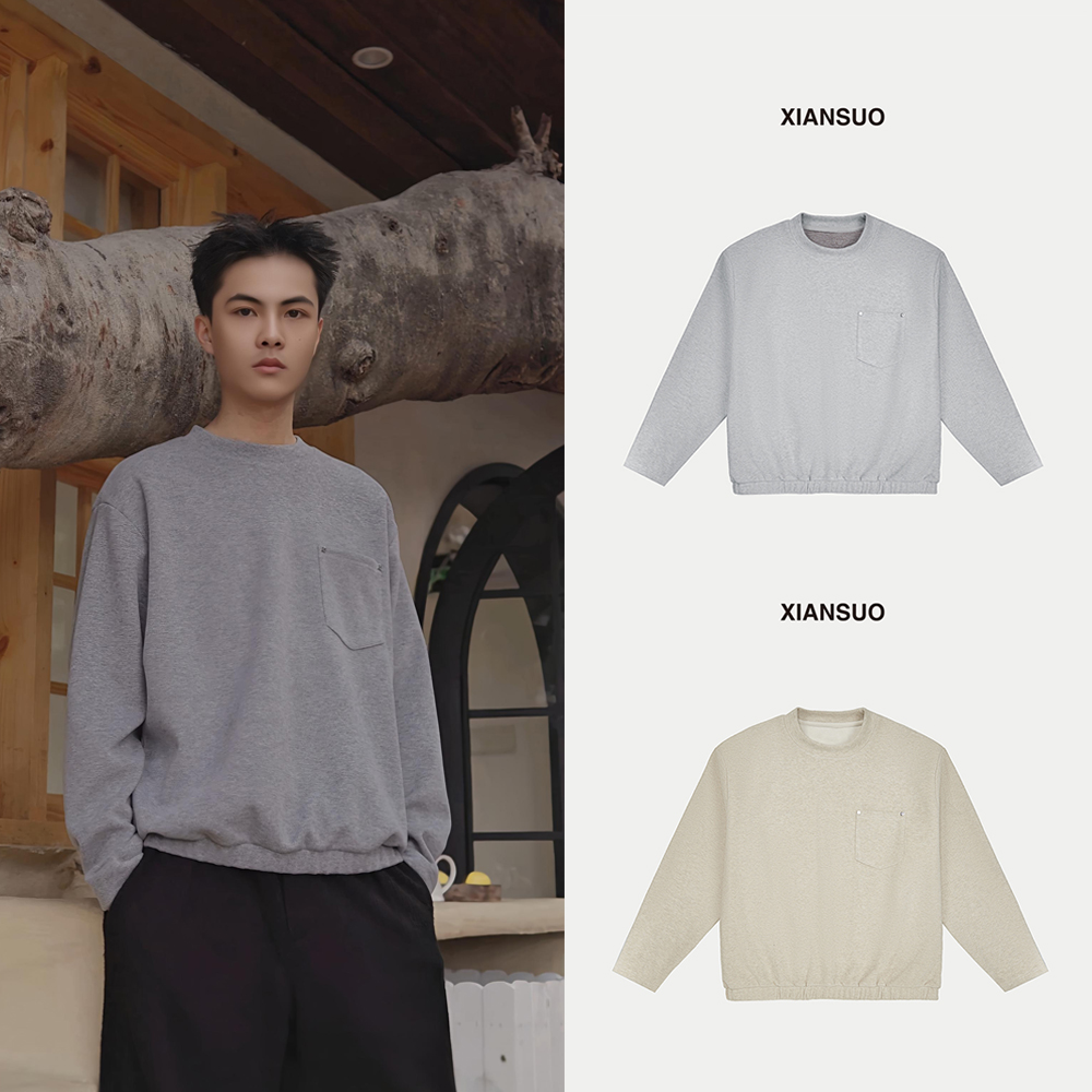 XIANSUO/缐鎖进口羊毛混纺桑蚕丝+莱赛尔落肩长袖卫衣2546045