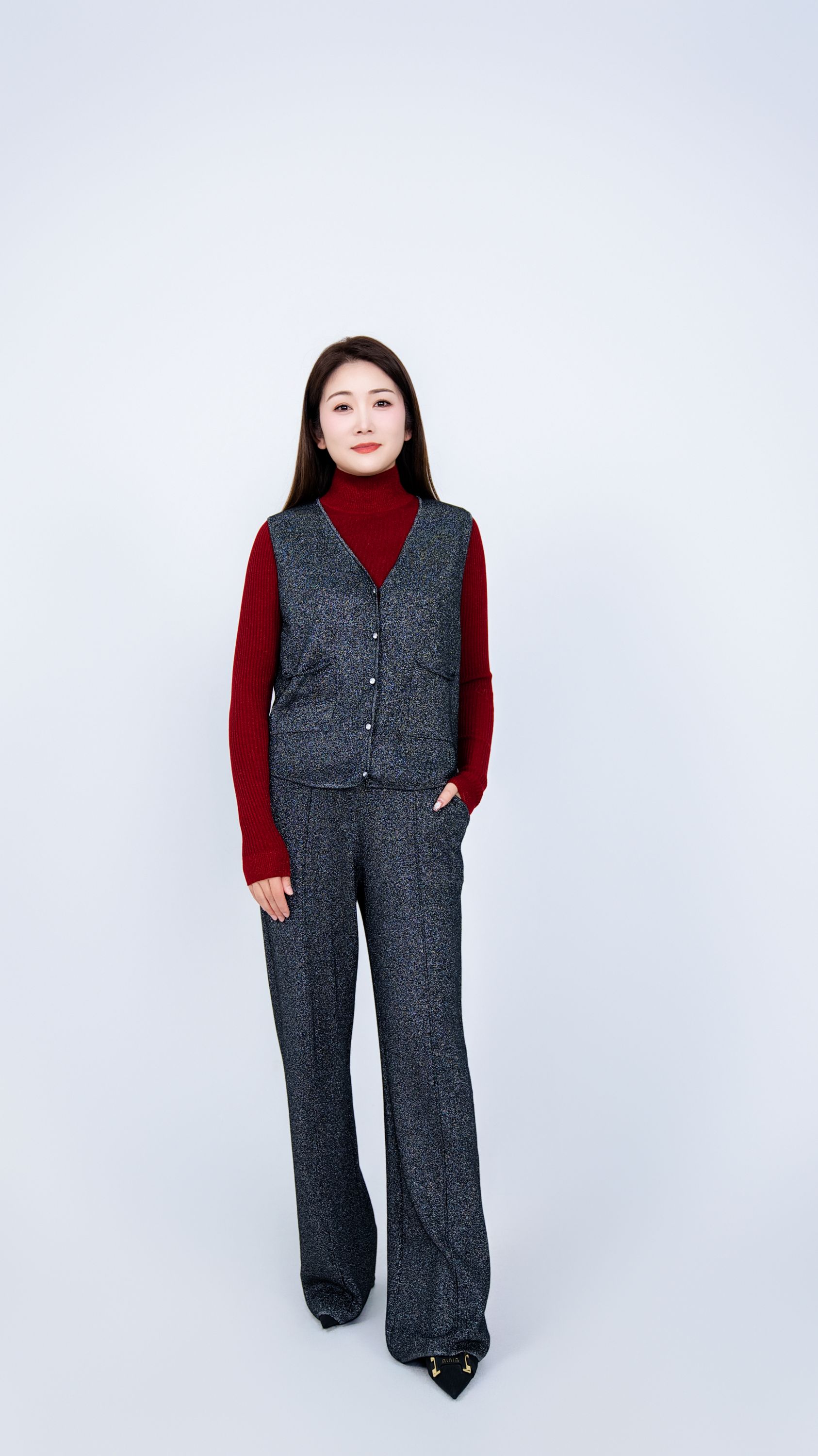 ZHENTISIMAN/MA5001/水晶纱闪闪纱打底百搭时尚女士无袖V领马甲