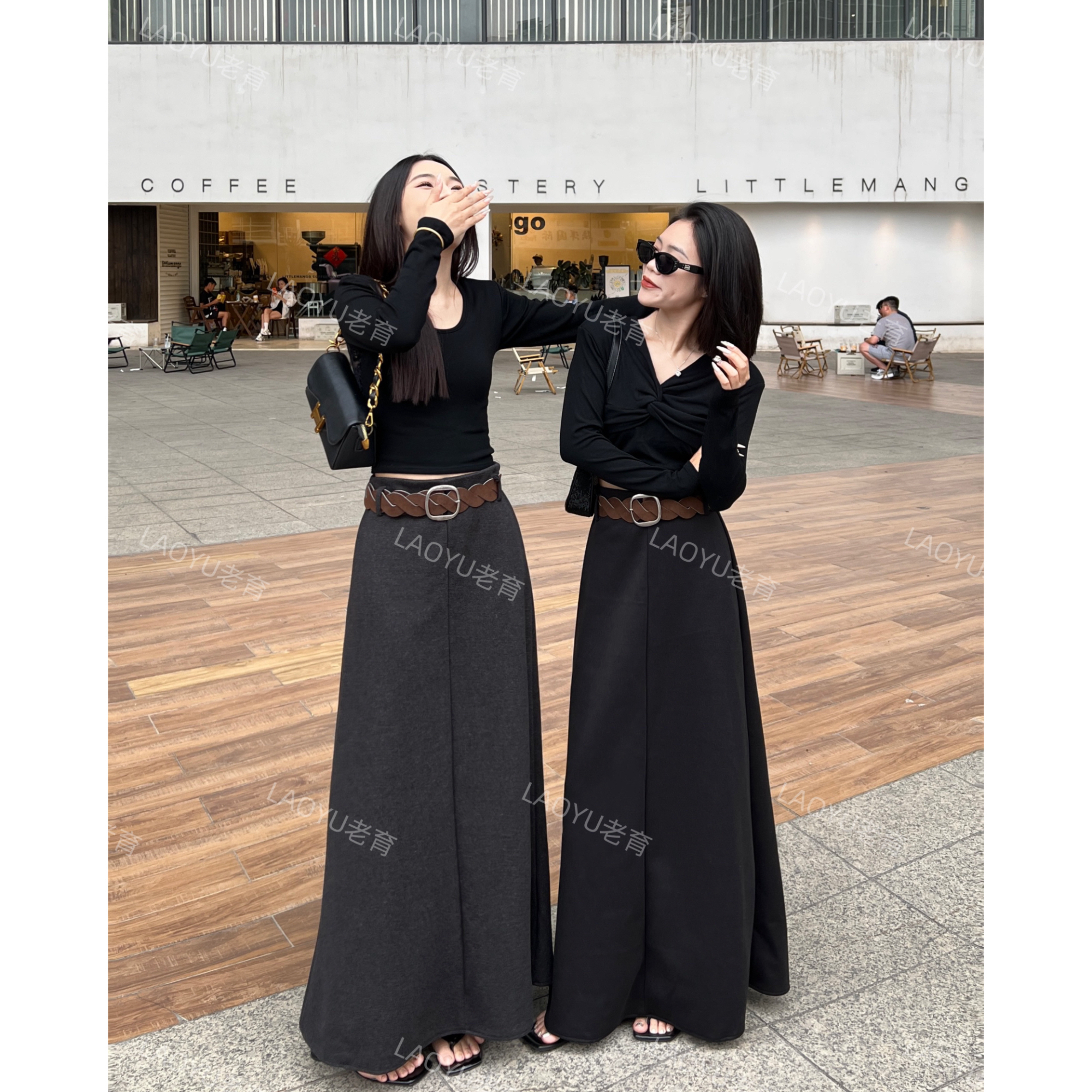 LAOYU（编织半裙）秋冬高级百搭直筒鱼尾摆加长版毛呢半身裙+腰带