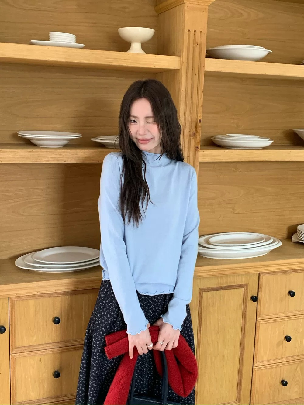 半高领针织时尚立领少女风女千金风加绒百搭T恤#699812