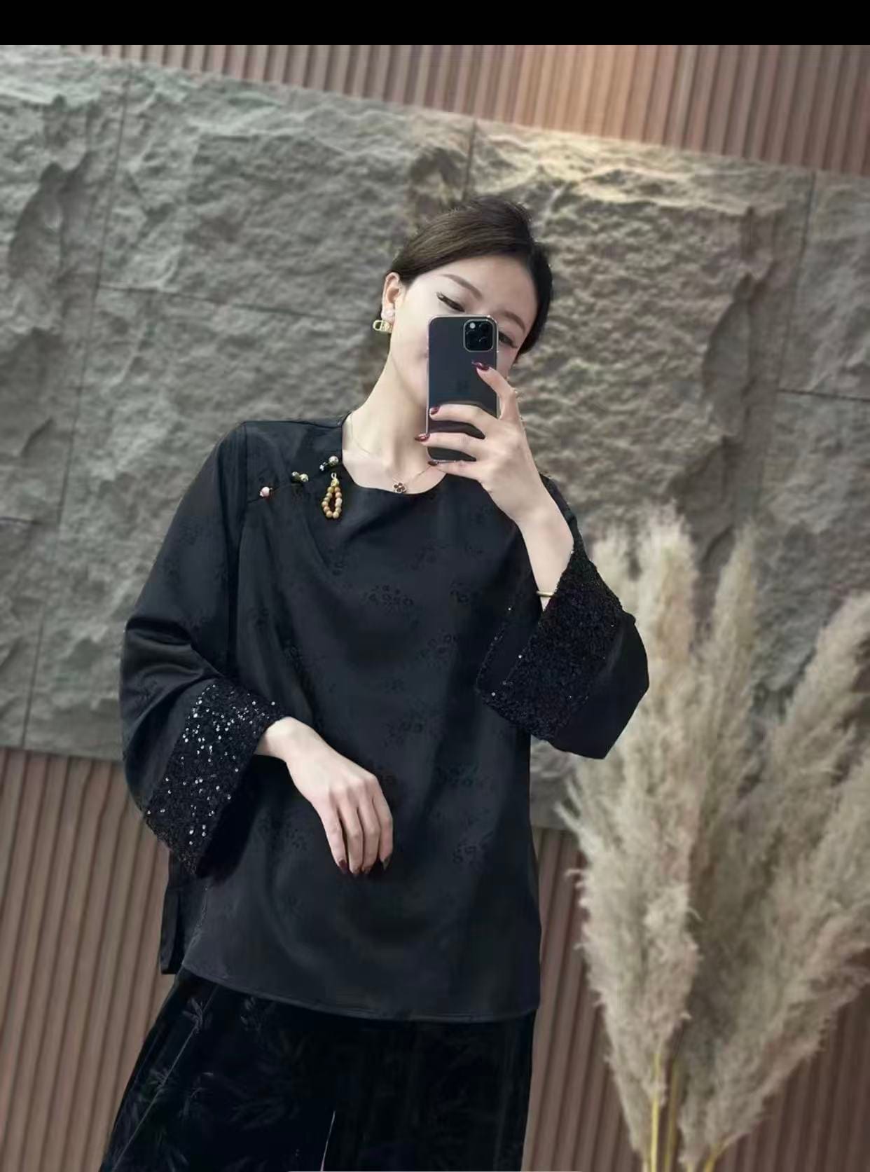 196小码中式复古优雅花色气质上衣