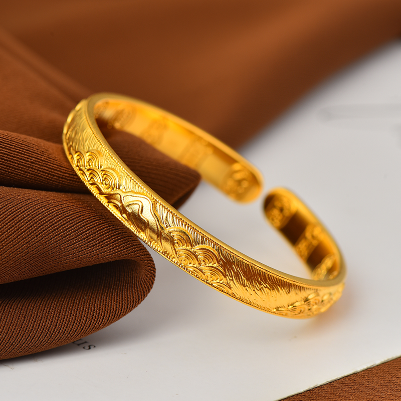 足银手镯 【淞湃】足银手镯 金色时尚百搭女款万里江山手镯