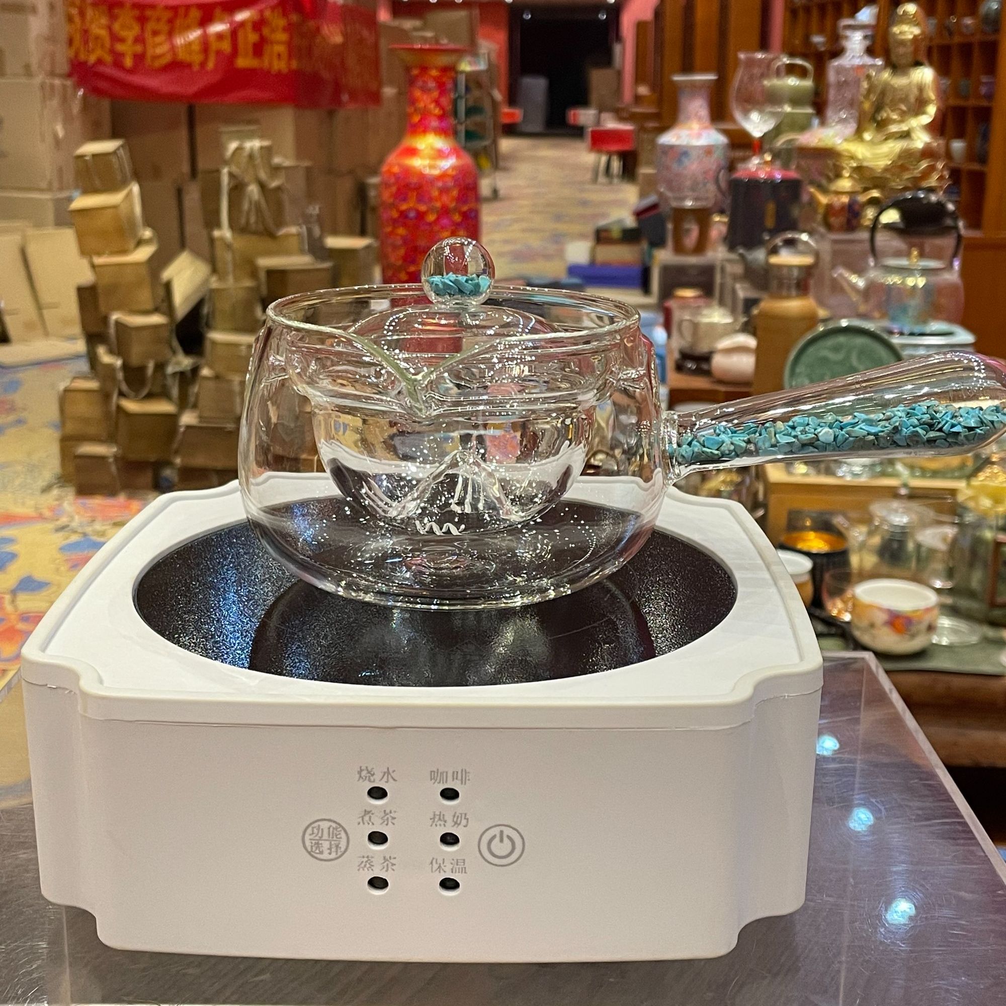 【闪购商品】绿松石水晶侧把煮茶壶一壶一炉套，014615