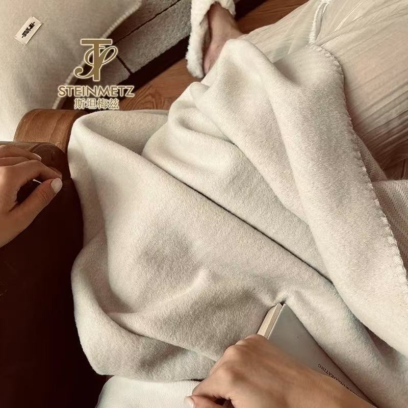 【米色北极绒流苏】休闲毯简约现代装修流苏针织沙发毯子01