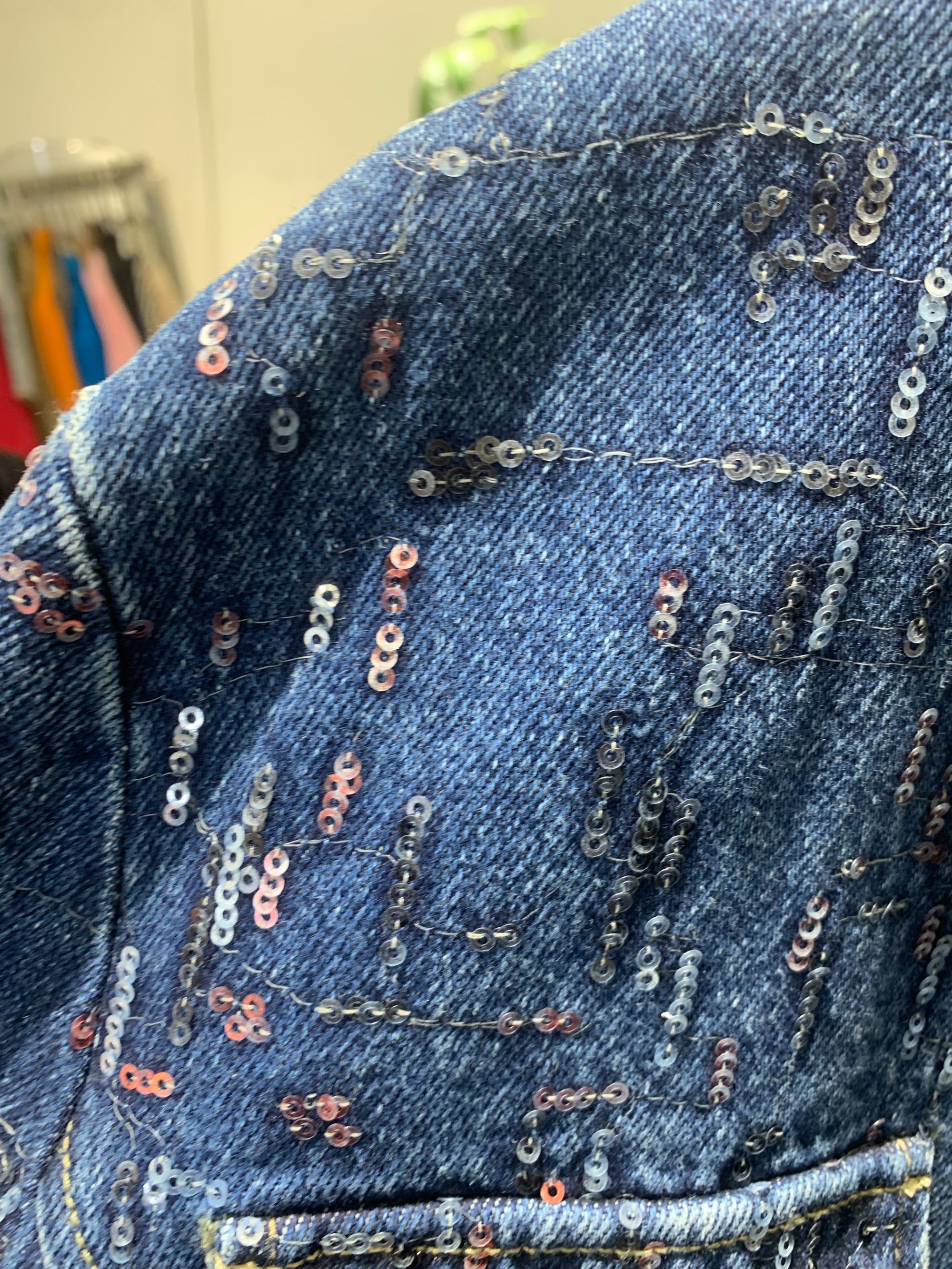 [兮希] 时尚复古休闲亮片重工蓝色（半裙） ZK097