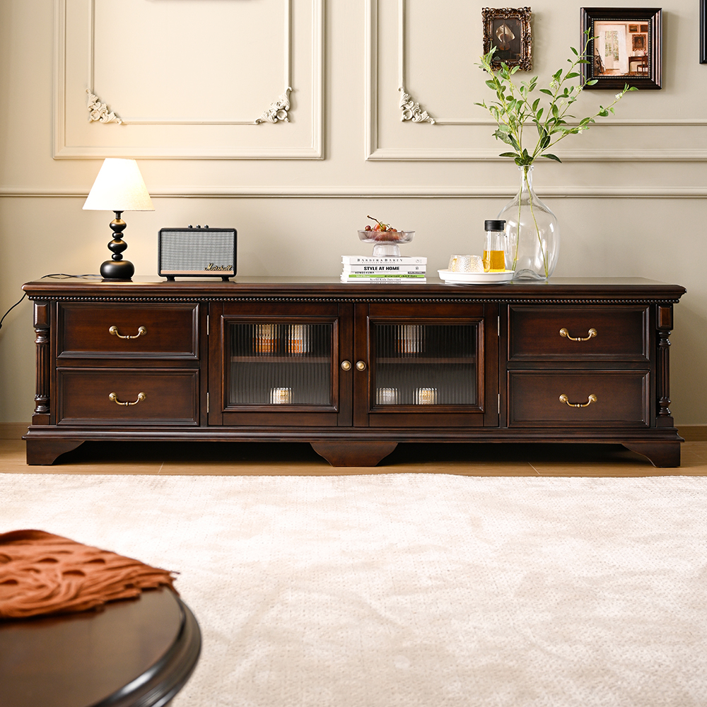 美式实木电视柜茶几组合客厅复古家具储物柜美式乡村电视机柜2米