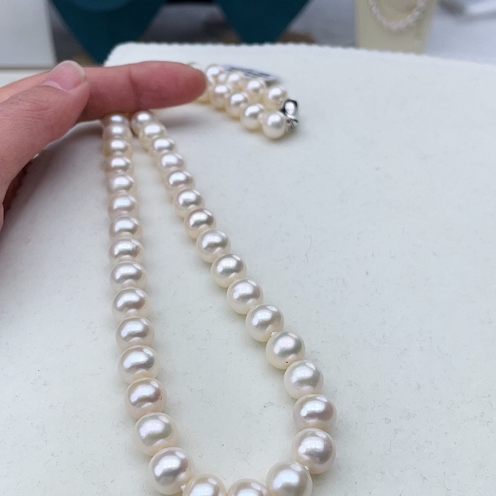 淡水珍珠颈饰银S925镶嵌卡10极光炫彩高品50长