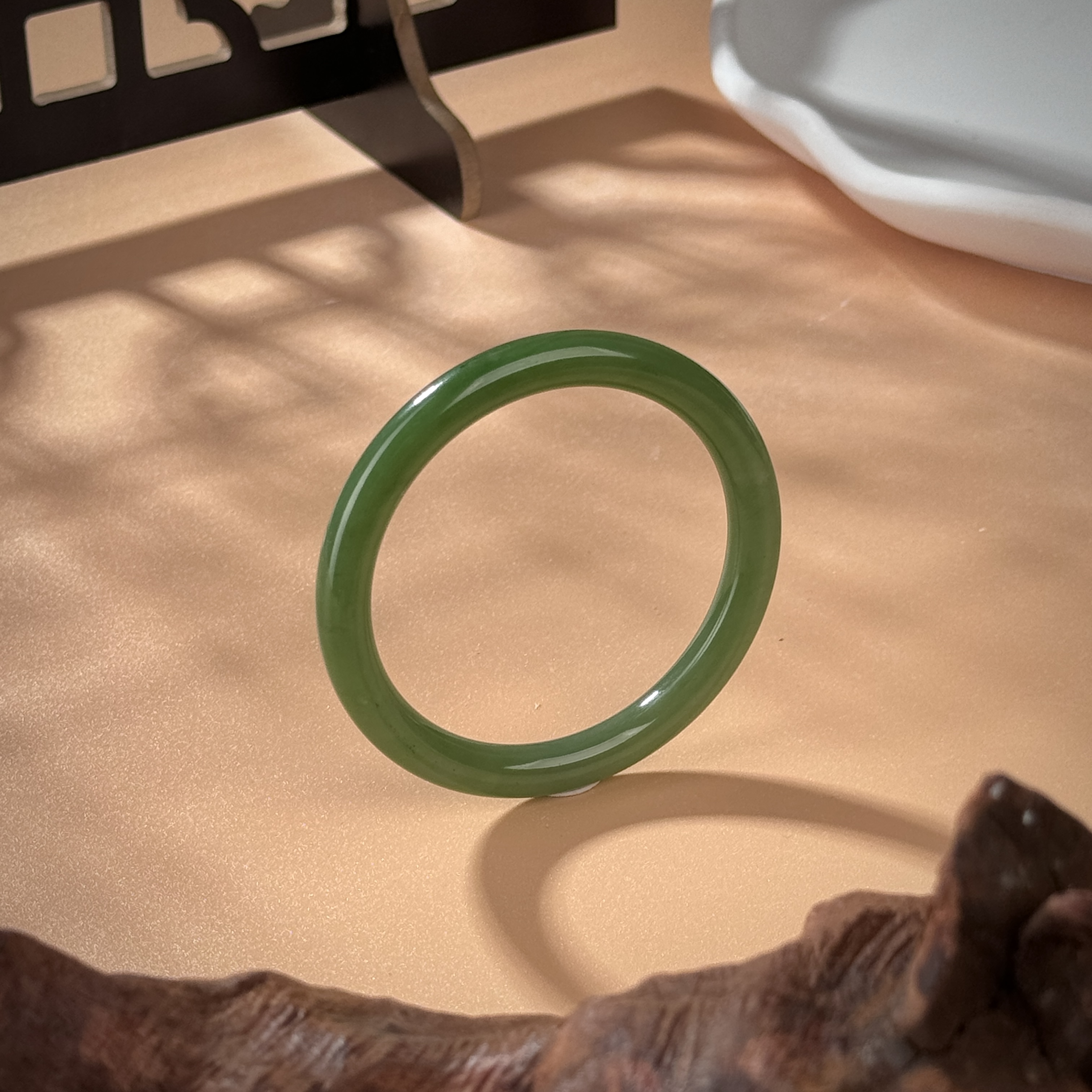 和田玉碧玉圆条手镯圈口可选