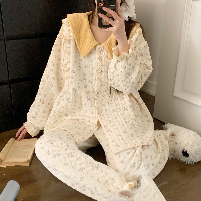 新款冬季隐形拉链空气棉夹层月子服哺乳喂奶衣套装【3774】