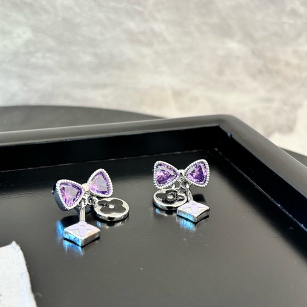 铜合金合成锆石耳饰 紫蝴蝶结花花耳环EH3407