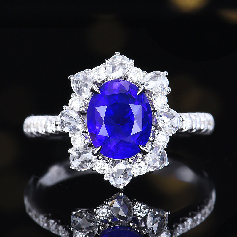 稀有色 主石3.21克拉 18K金AIGS证书认证无烧天然紫蓝宝戒指