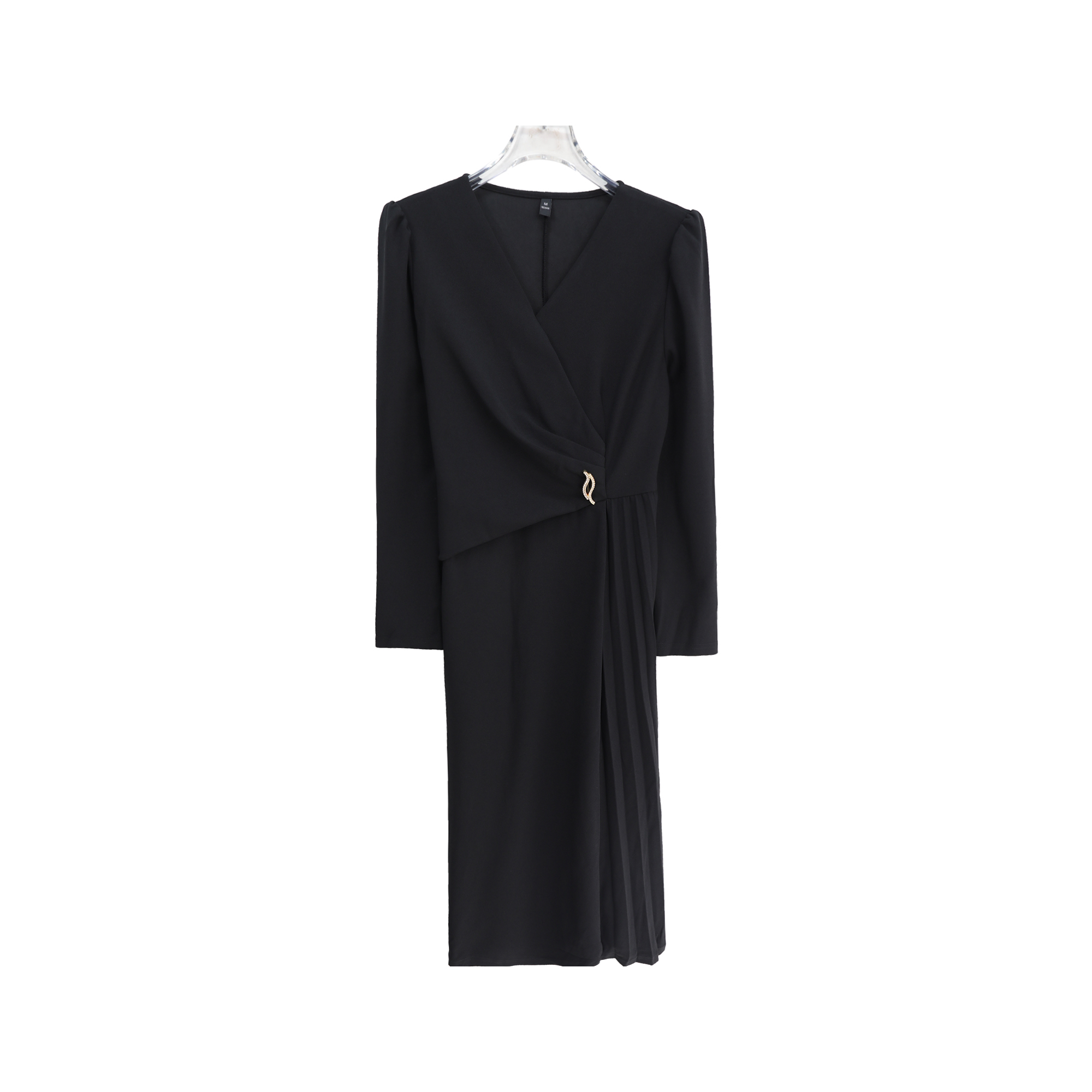 时尚V领纯色简约品质感收腰连衣裙S3752