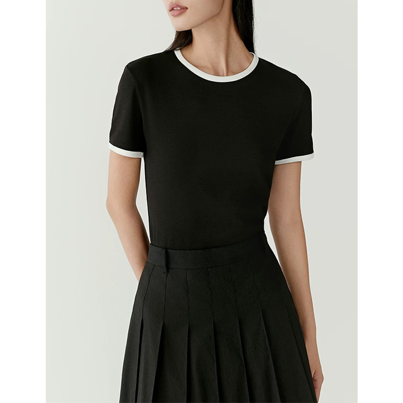 原单非市面货！“小禾棉丝螺纹”撞色针织布弹力T恤C690