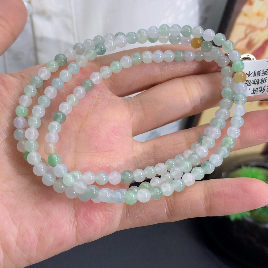 翡翠未镶嵌手串卡4.5冰胶多宝项链