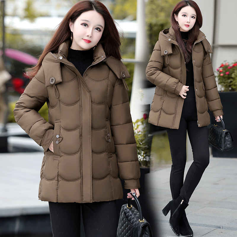中长款2025年新款女装棉服冬季立领百搭加厚保暖潮流连帽棉衣外套