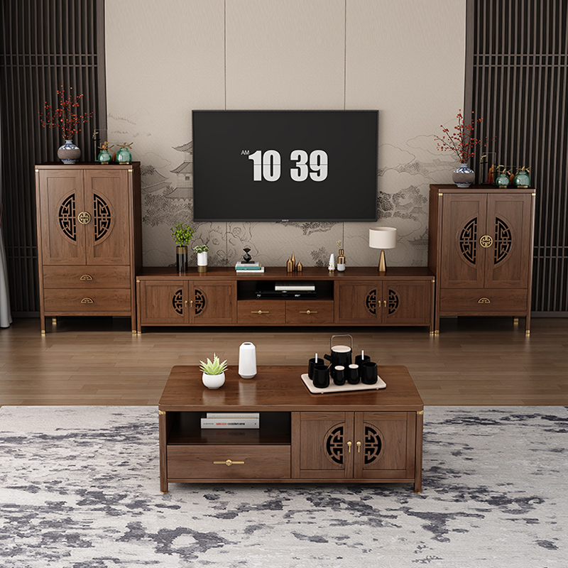 实木电视柜新中式客厅成套简约家用2025高档小户型茶几影视墙柜