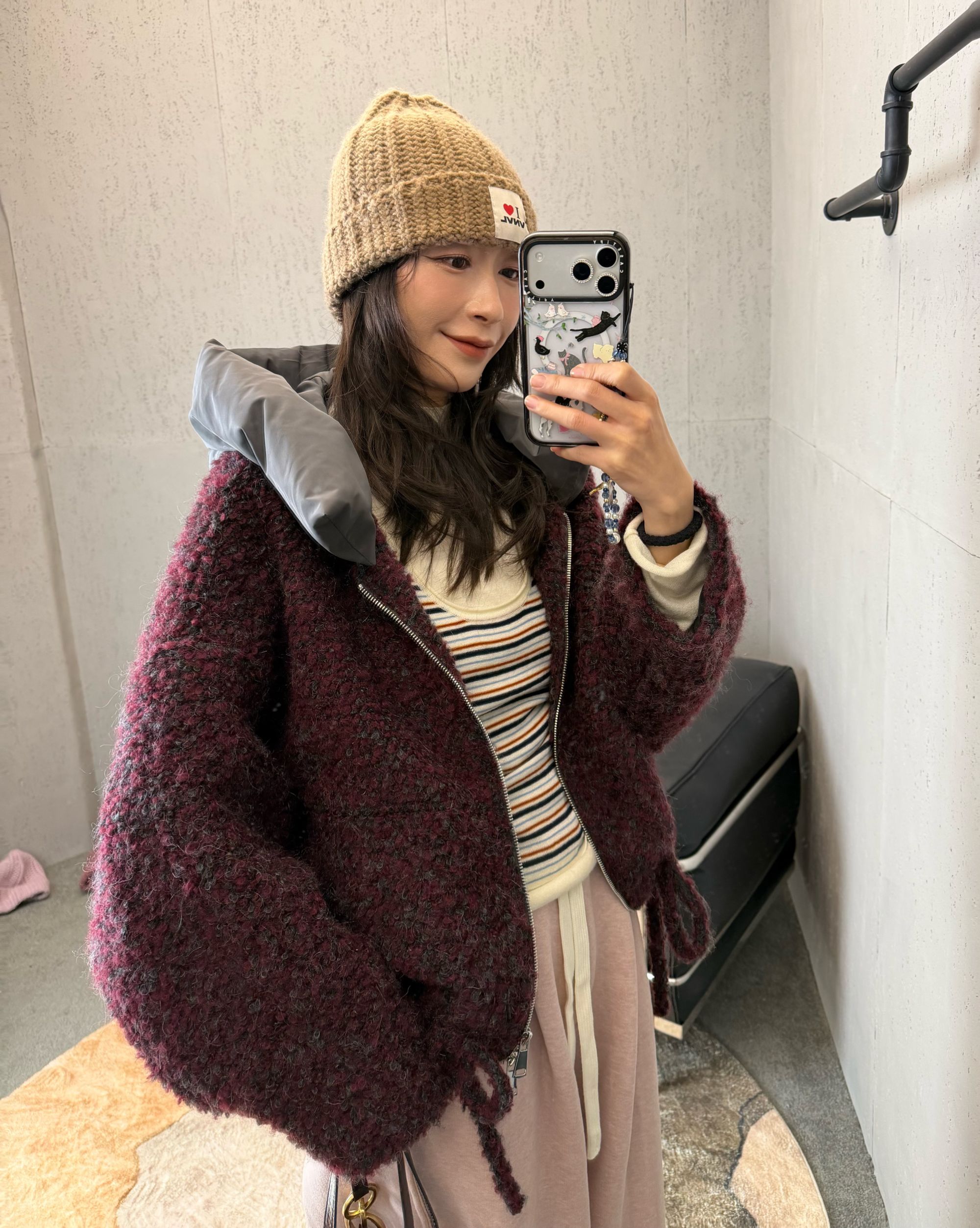 Harosey秋冬新品戴帽抽绳羊毛外套