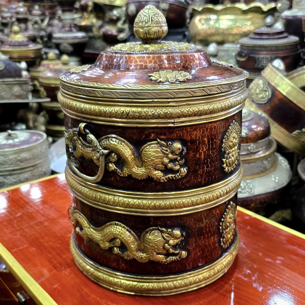 纯铜手工藏式糌粑盒（高32cm宽23.5cm)家居复古工艺品摆件