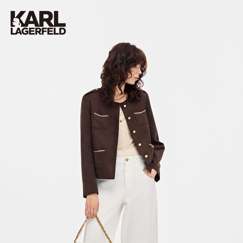 KARL LAGERFELD卡尔拉格斐肩章四袋麂皮外套P21E1505