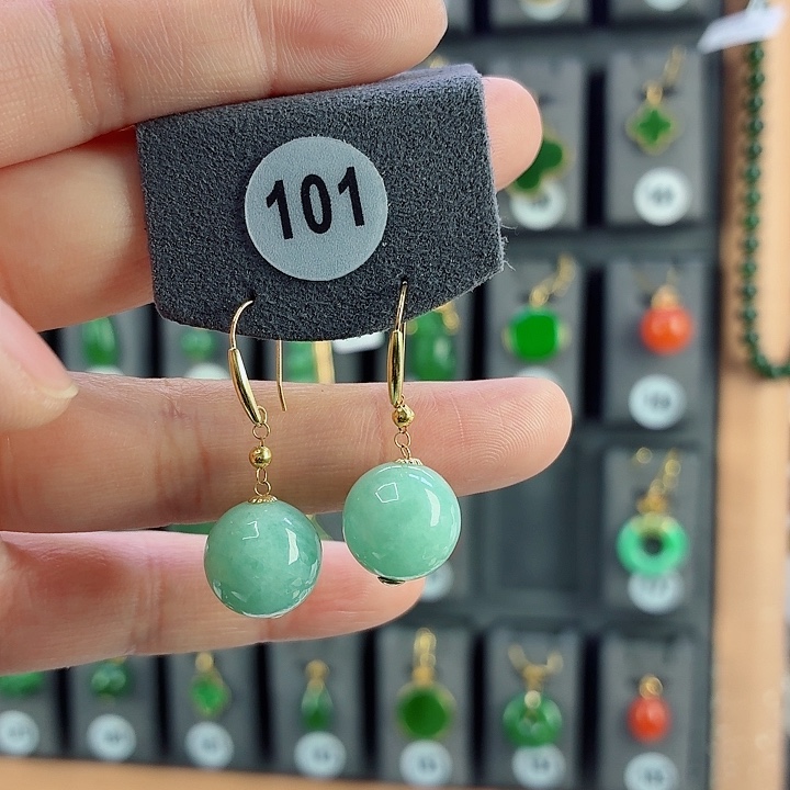 翡翠18K金镶嵌耳饰耳饰