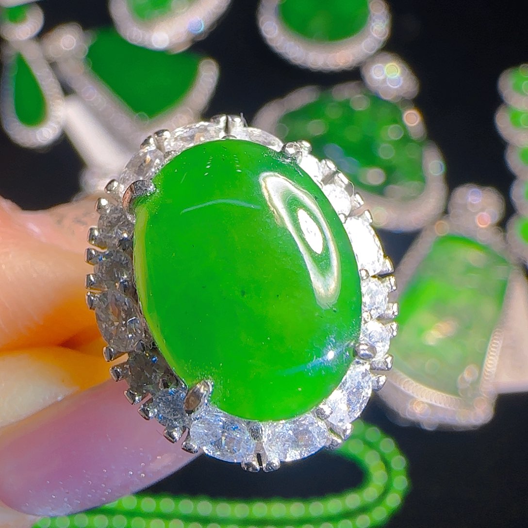 翡翠戒指银S925镶嵌天然