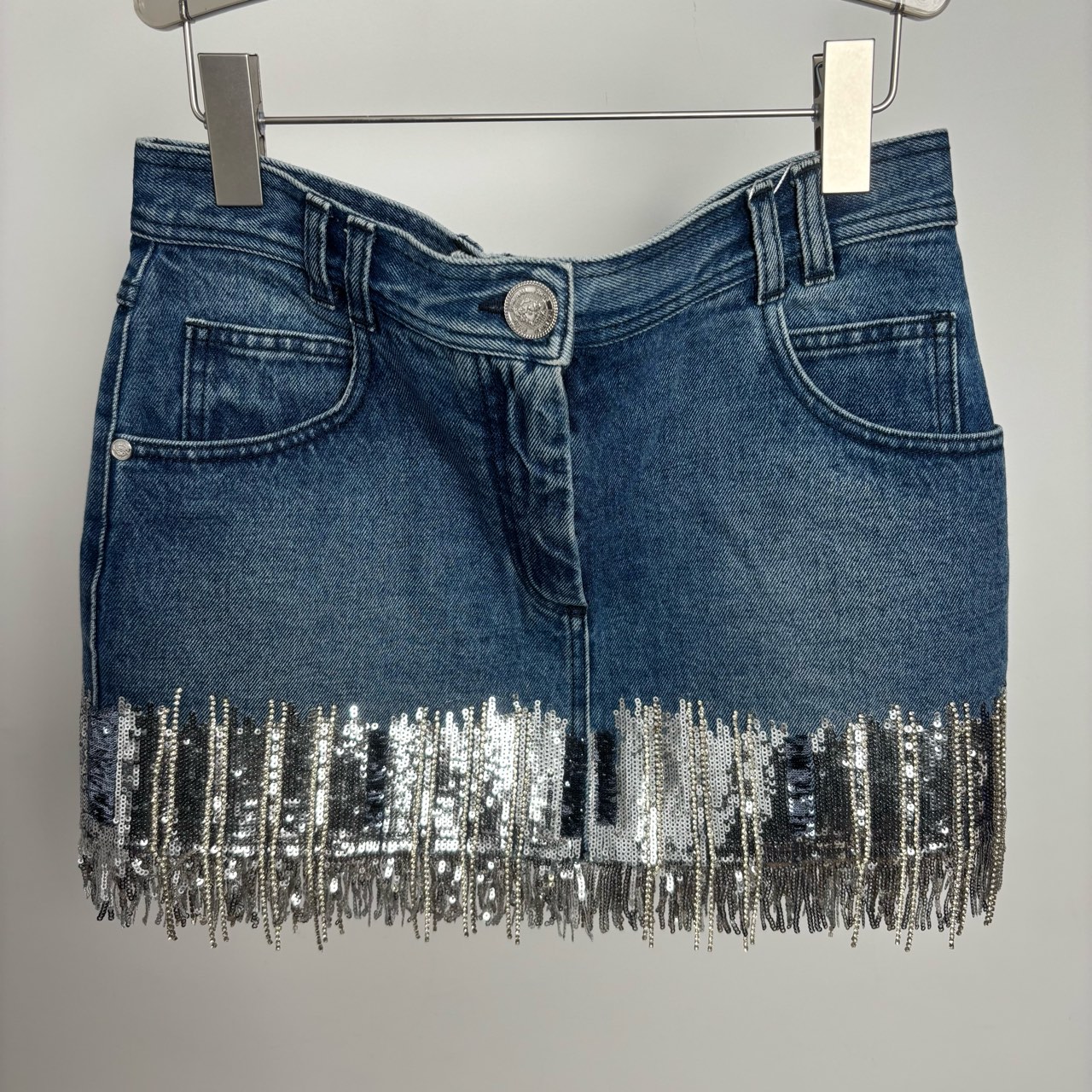 99新 BALMAIN/巴尔曼 水洗牛仔亮片短裤 38码 GM002968